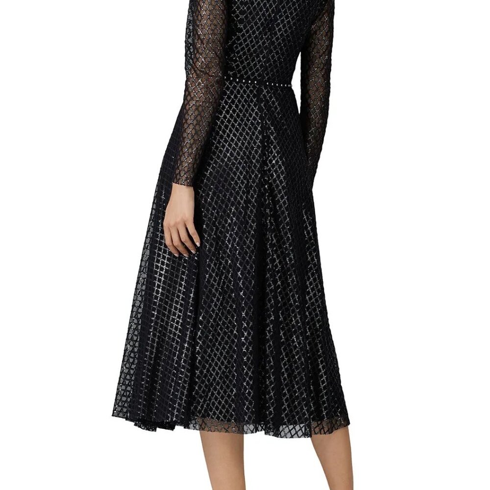 NISSA Black Printed Tulle Midi Dress US 10 - Picture 3 of 14